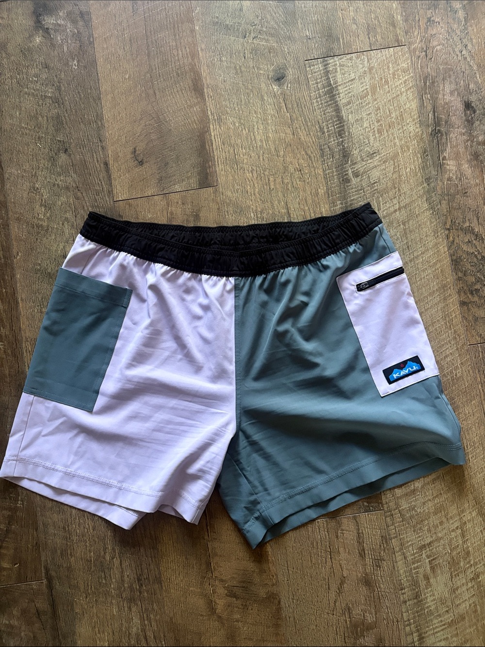 KAVU Leilani Color Block Shorts Purple Gray XL